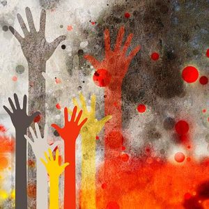 Crowdfunding | Painted hands on spraypaint background