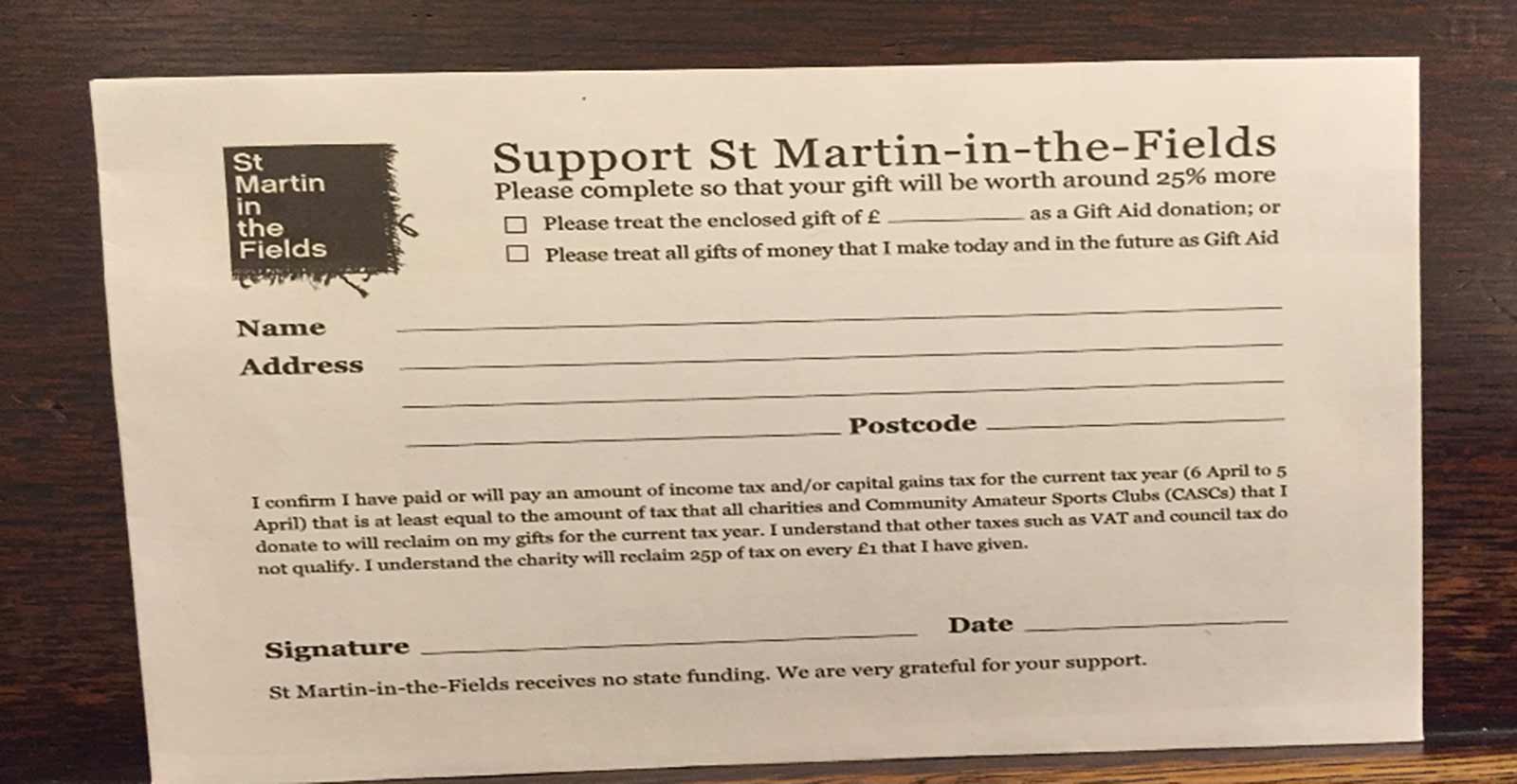 St Martin-in-the-Fields donation form